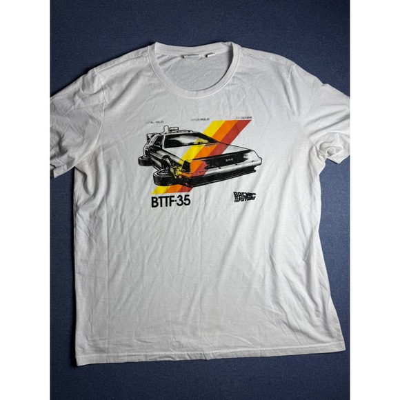 Back to the Future 35th Anniversary DeLorean Graphic T-Shirt Mens XL White BTTF